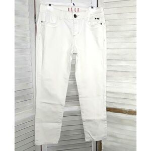 Elle Women's Pants Size 10 Mid Rise White Jeans Straight Leg